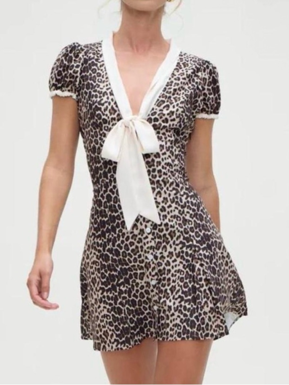 Frankie's Bikinis Manhattan Leopard Tie-Front Mini Dress in Brown and Cream
